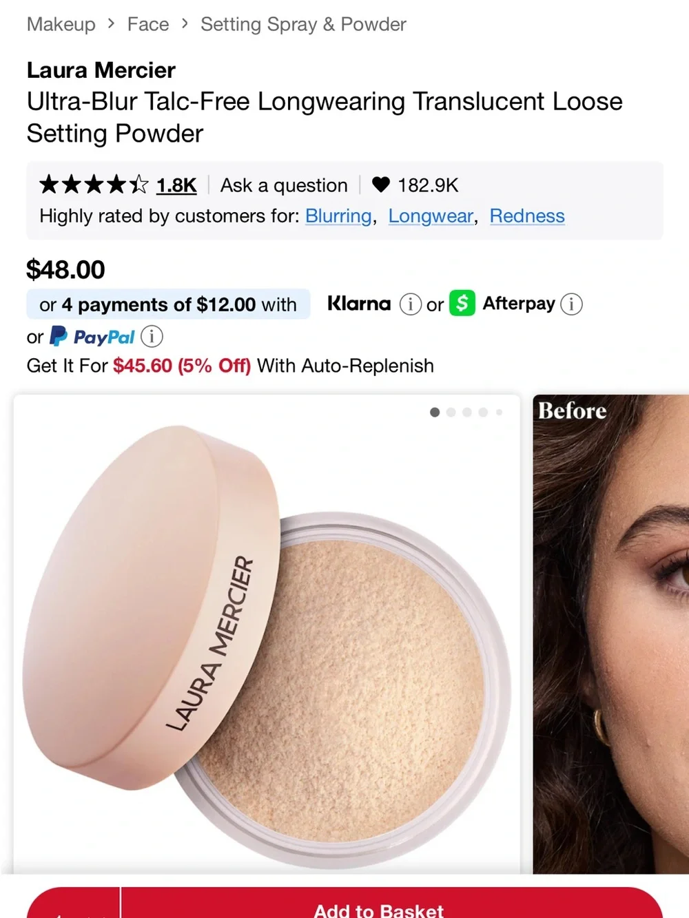 New Laura Mercier Translucent Loose Setting Powder 0.21oz msrp $48